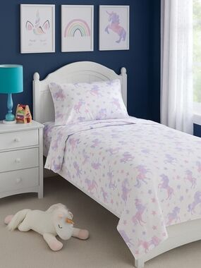 Pastel Unicorn Twin Sheet Set in Pink & Lavender